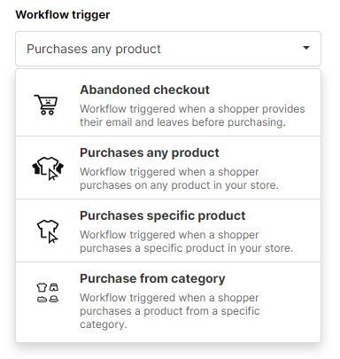 automatizované kampane - ukážka spúšťačov na platforme Mailerlite