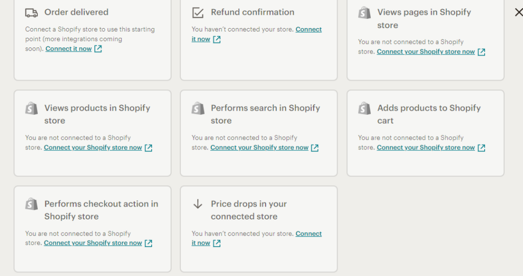 automatizované kampane - ukážka spúšťačov na platforme Mailchimp
