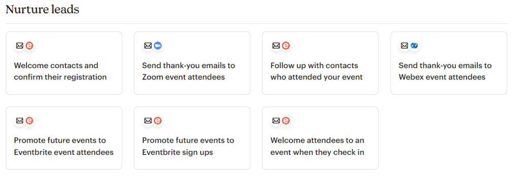 automatizované kampane - ukážka spúšťačov podľa udalosti na platforme Mailchimp