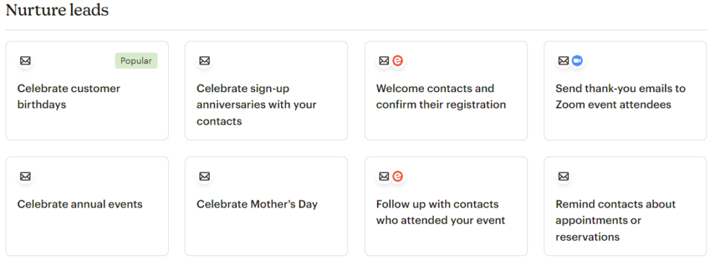 automatizované kampane - ukážka spúšťačov podľa dátumu na platforme Mailchimp