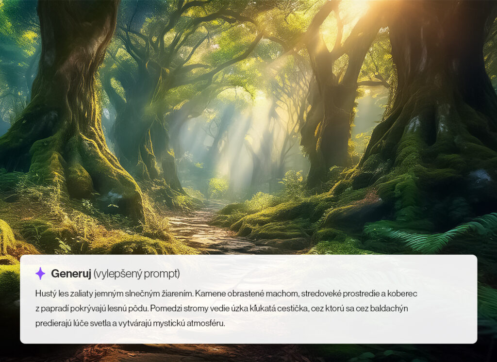 hustý les - ukážka vygenerovaného obrázku cez AI nástroj Adobe Firefly
