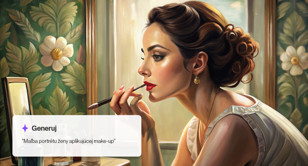žena, ktorá sa líči - ukážka vygenerovaného obrázku cez AI nástroj Recraft