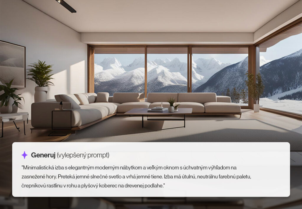 minimalistická miestnosť - ukážka vygenerovaného obrázku cez AI nástroj Runway